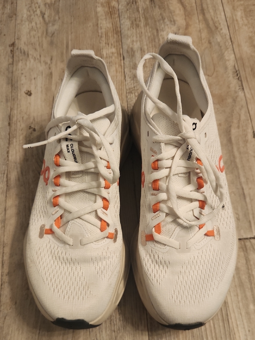 OnCloud White and Coral Cloudsurfer Max Sneakers